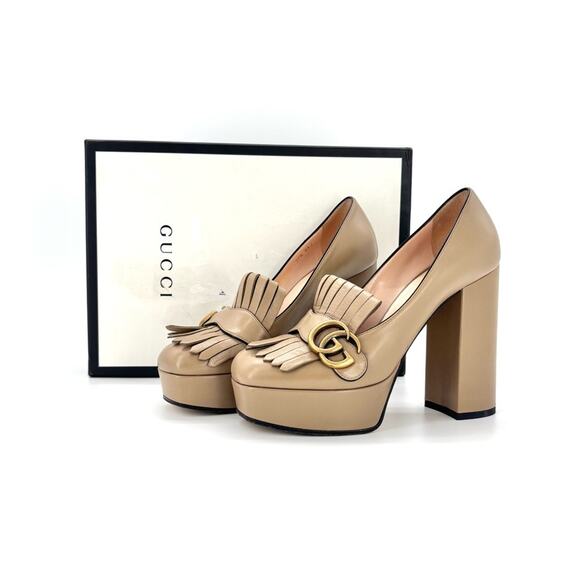 Gucci GG Marmont Fringe Platform Leather Loafers Pumps 37.5 - Picture 2 of 9